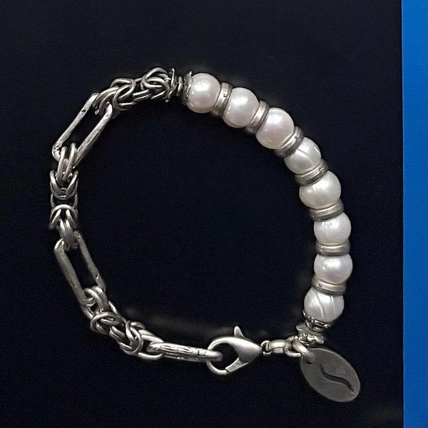 KAYLA bracelet, accordion, zigzag bars on elastic, zamak silver